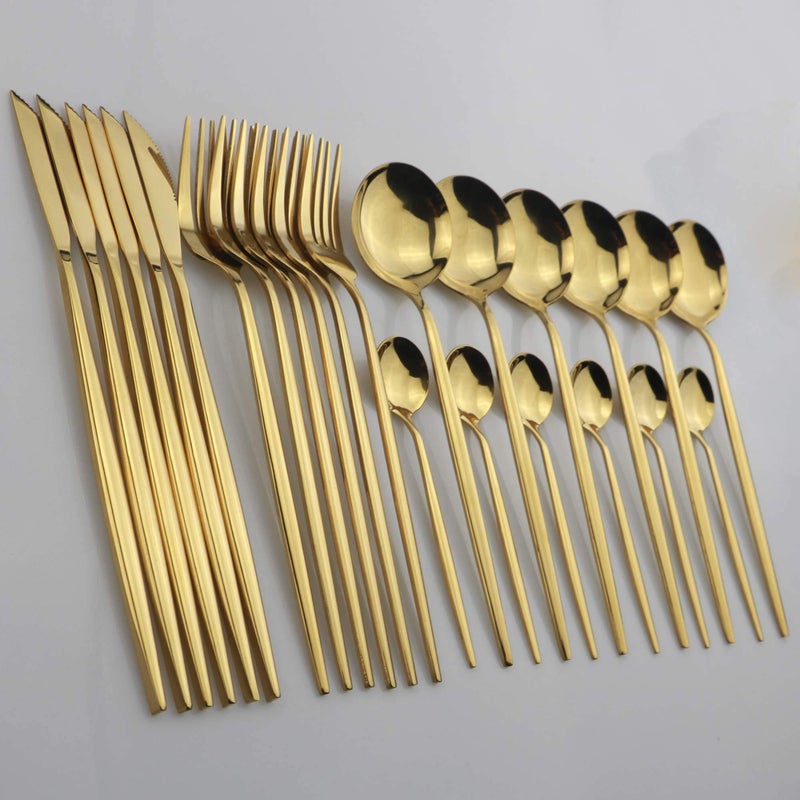 JANKNG 24-Piece Flatware Set, 18/0 Stainless Steel Knife Fork Spoon Teaspoon Silverware Set, Service for 6, MIrror Gold - Image 5